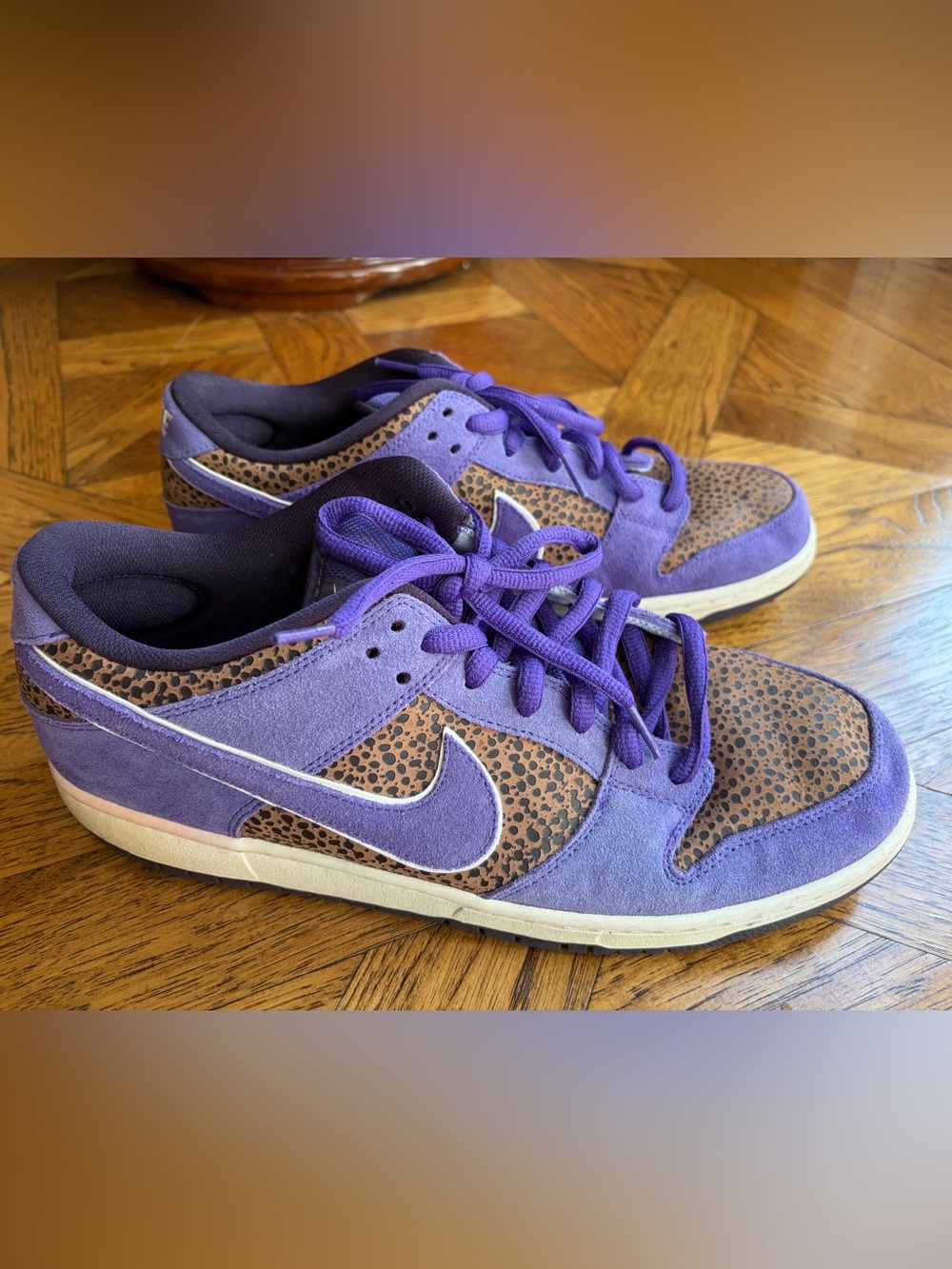 Nike Purple Suede Sneakers with Leopard Print Accents